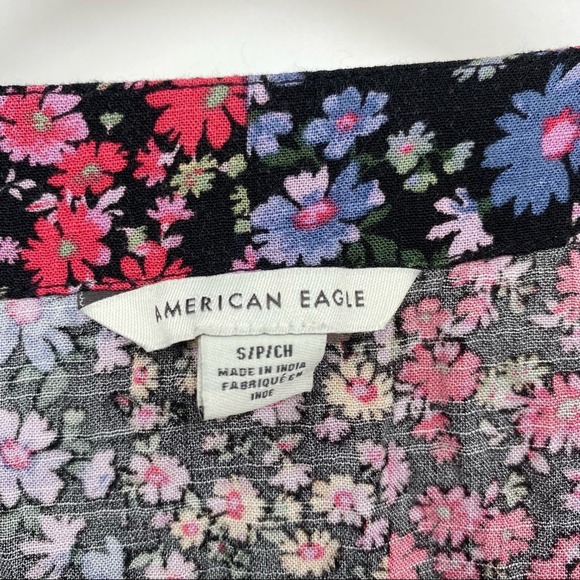 American Eagle Blue Pink Floral Wrap Blouse S - Picture 4 of 5